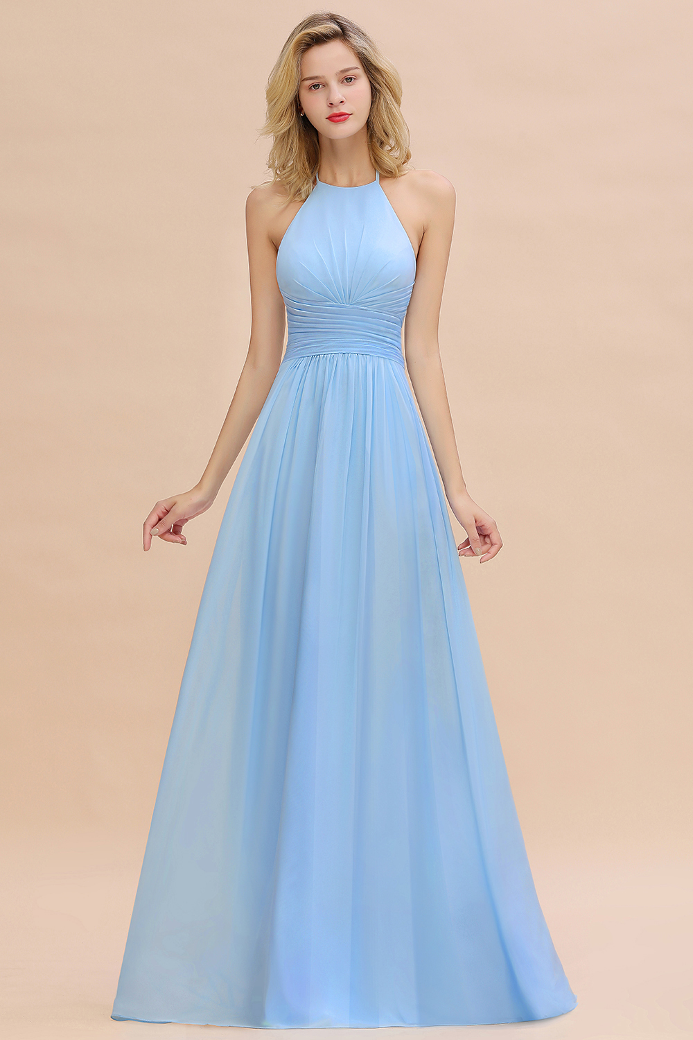 Blaues Brautjungfernkleid Chiffon | Brautjungfernkleider Lang Günstig-Misshow.de