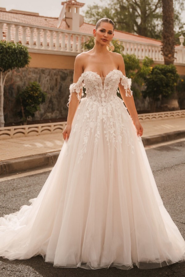 Elegante Hochzeitskleider A Linie Spitze Tüll Brautmoden mit Glitzer