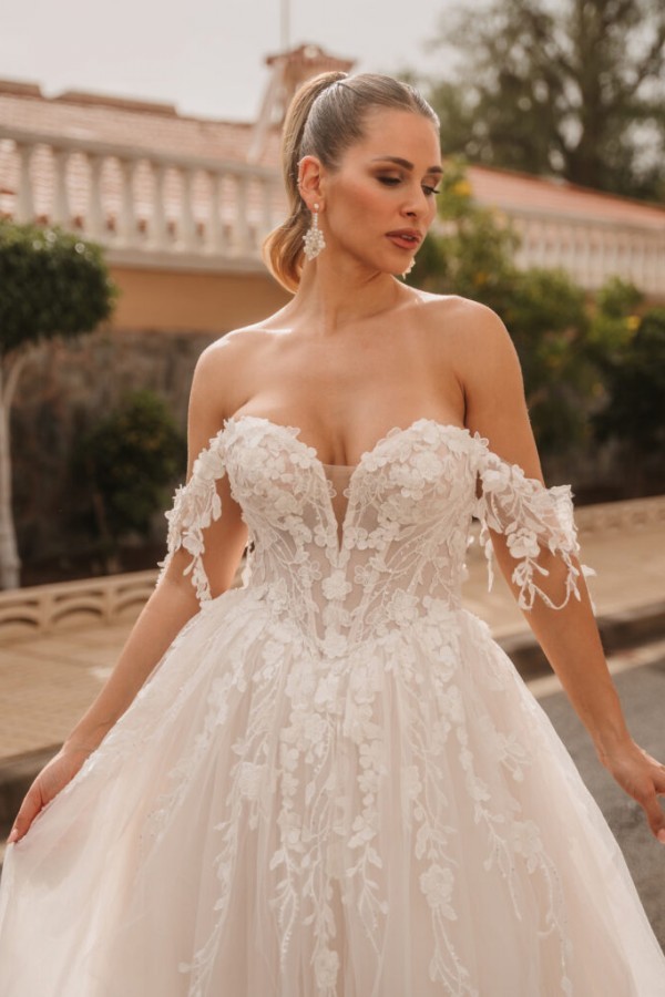 Elegante Hochzeitskleider A Linie Spitze Tüll Brautmoden mit Glitzer