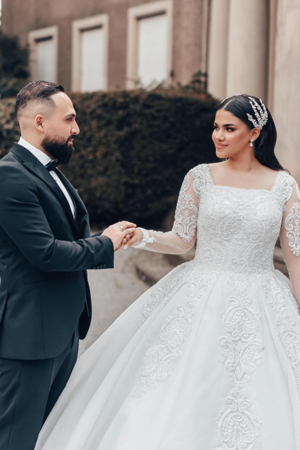Luxus Hochzeitskleider Mit Ärmel | Prinzessin Brautkleider Spitze-Misshow.de
