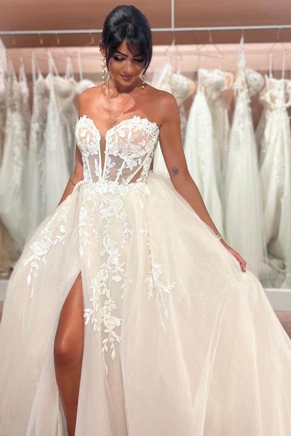 Sexy Brautkleider Cream | Hochzeitskleider A Linie Mit Spitze