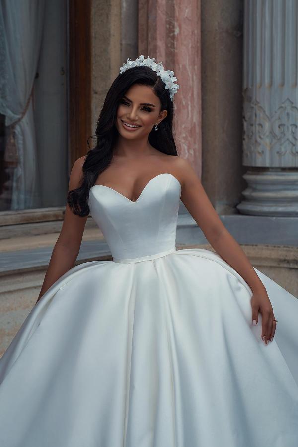 Schöne Brautkleider Prinzessin Hochzeitskleid aus Satin günstig