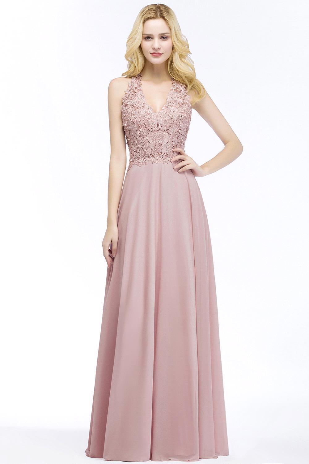 Schlichtes Abendkleid Lang Rosa | Abendmoden Online-Misshow.de
