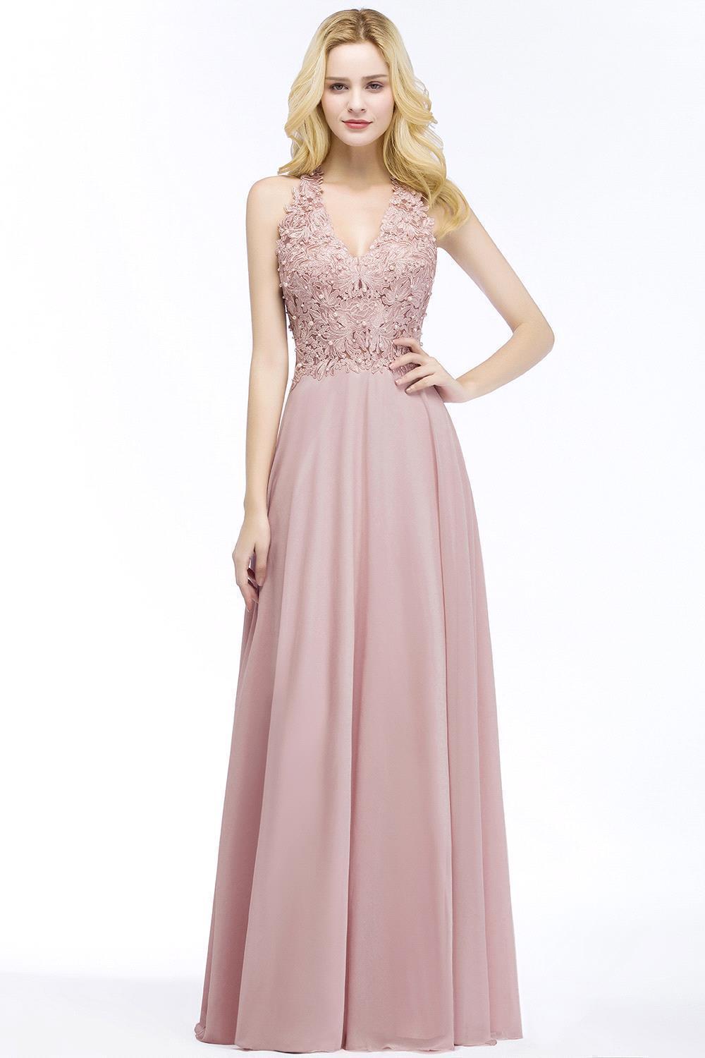 Schlichtes Abendkleid Lang Rosa | Abendmoden Online