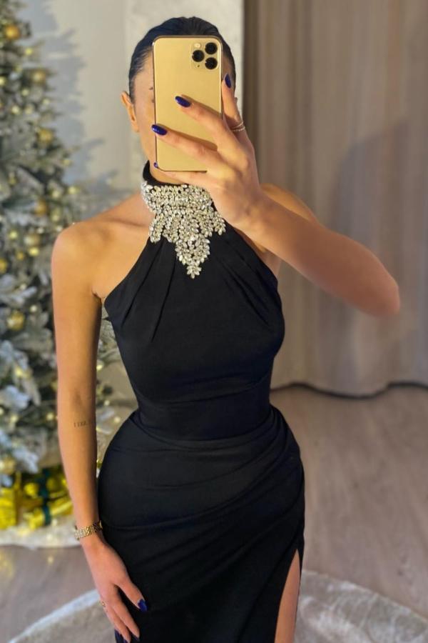 Schwarze Abendkleider mit Glitzer | Sexy Abiballkleider Lang Günstig