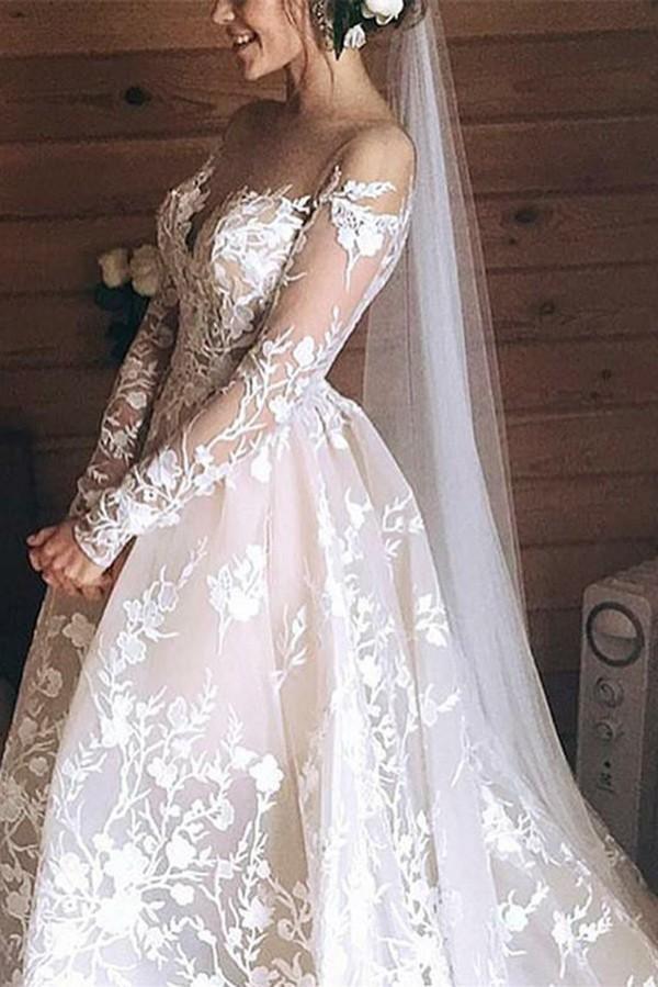 Vintage Brautkleider A Linie Spitze Hochzeitskleider mit Ärmel