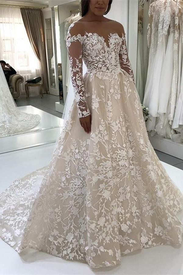 Vintage Brautkleider A Linie Spitze Hochzeitskleider mit Ärmel