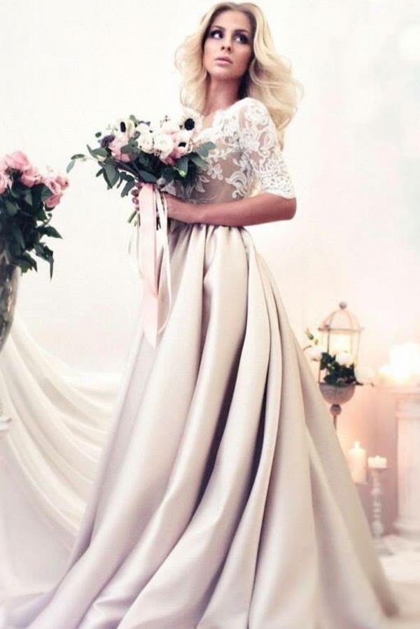 Vintage Brautkleid A Linie | Hochzeitskleider Mit Spitze Ärmel-Misshow.de