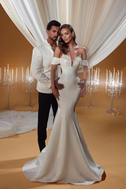 Schöne Hochzeitskleider Satin | Meerjungfrau Btautkleid mit Glitzer