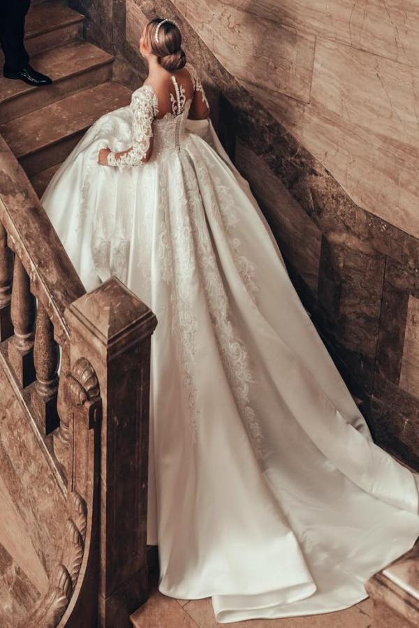 Luxus Hochzeitskleider Prinzessin | Satin Brautkleider Spitze mit Ärmel