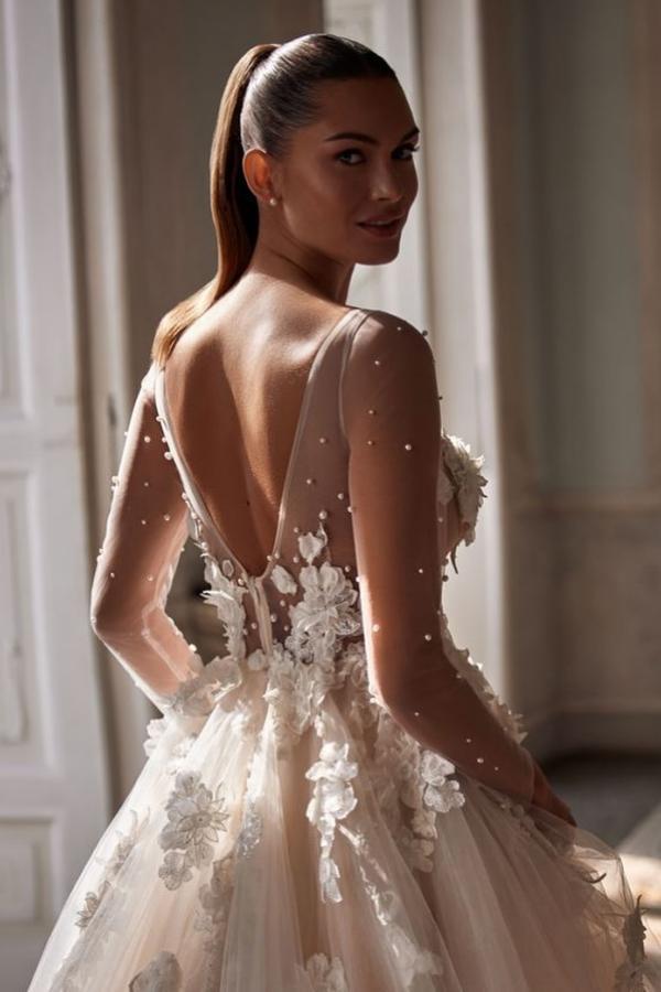 Designer Hochzeitskleid A-linie Spitze | Brautkleid mit Ärmel