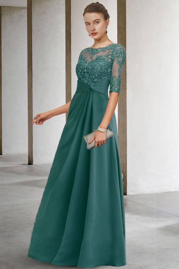 Brautmutterkleider Lang Grün | Chiffon Kleider für Brautmutter-Misshow.de