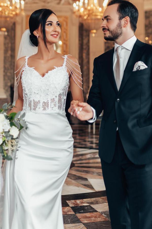 Satin Brautkleider Meerjungfrau | Hochzeitskleider mit Spitze