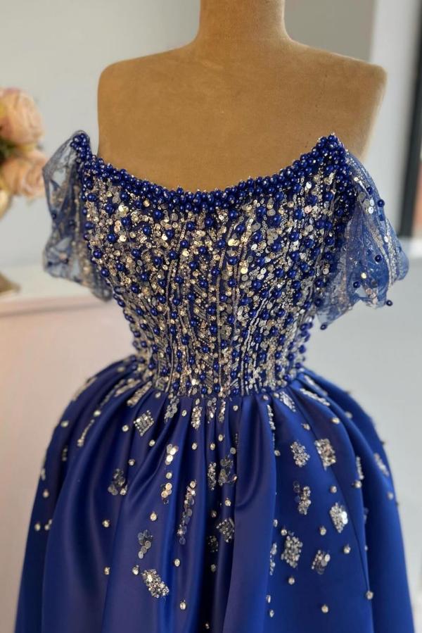 Designer Abendkleider Lang König Blau | Abiballkleider mit Glitzer