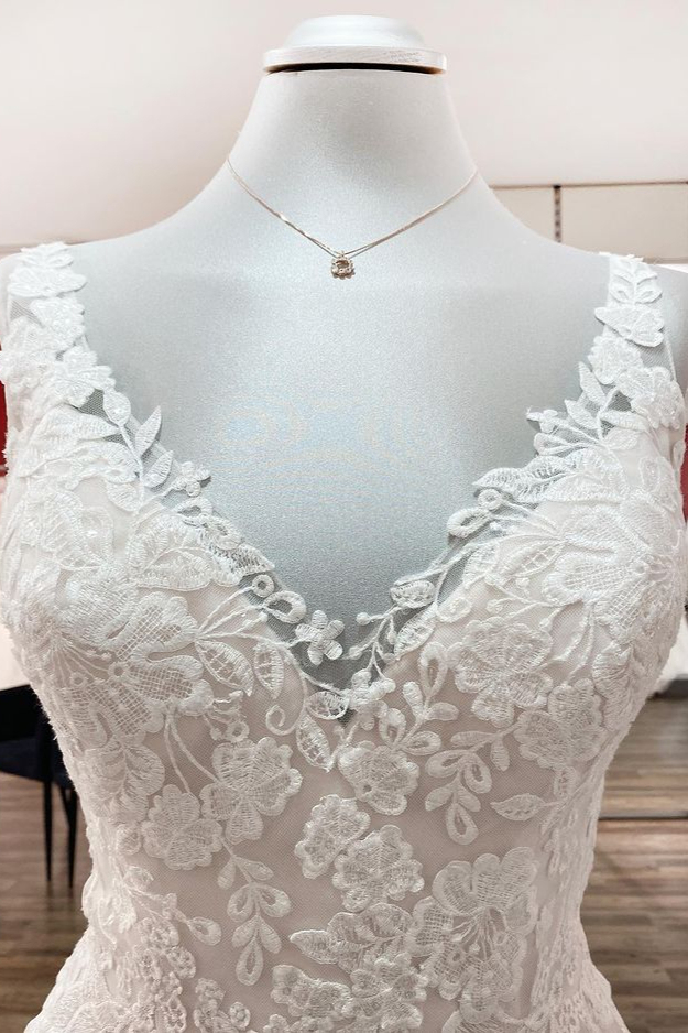 Designer Hochzeitskleider V Ausschnitt | Brautkleider A Linie Spitze