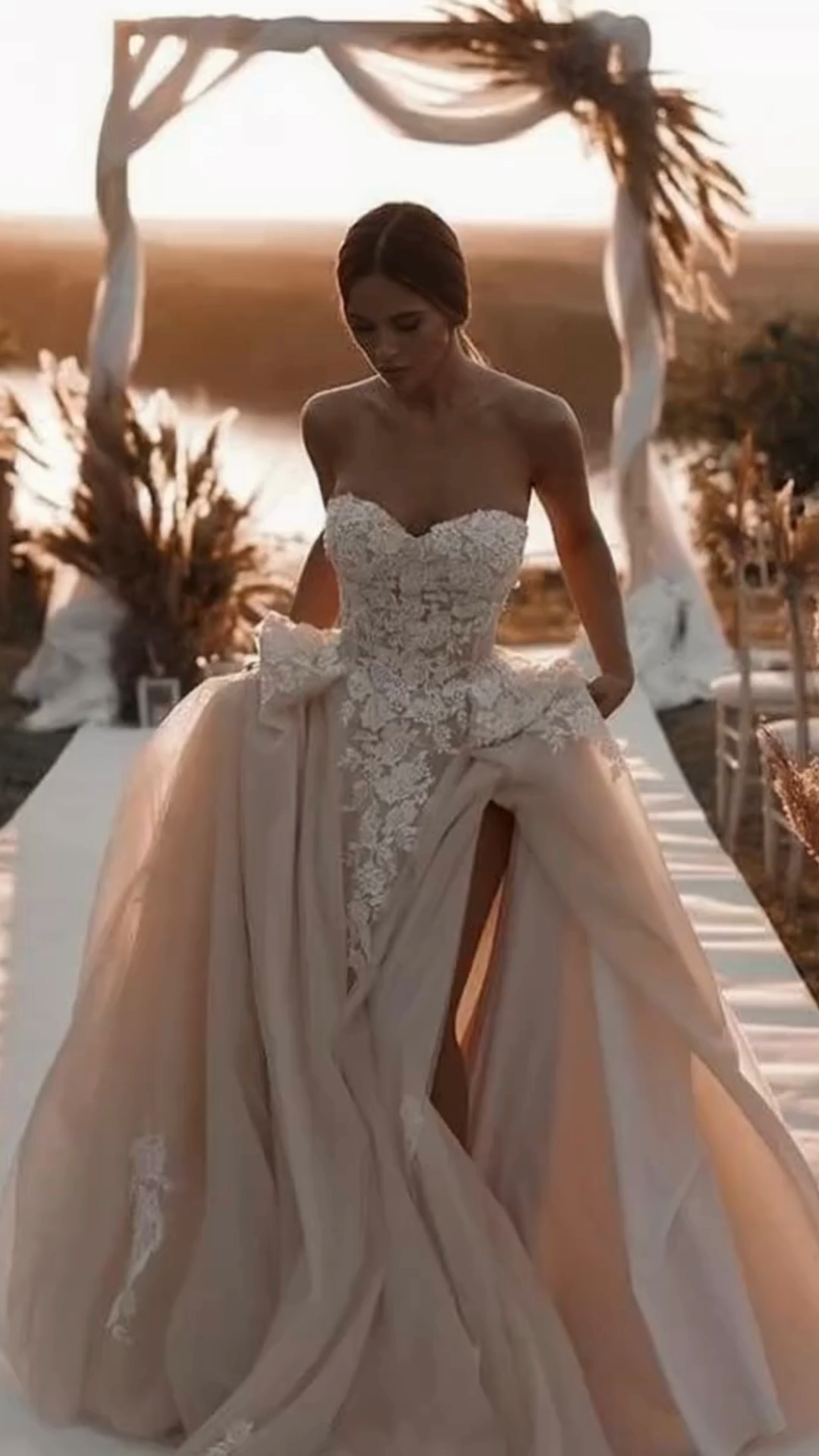 Champagne Hochzeitskleider Günstig | Brautkleider A Linie Spitze