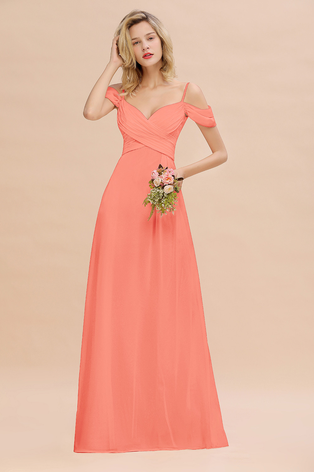 Brautjungfernkleider Lang Rosa | Chiffon Kleider Abendmoden-Misshow.de