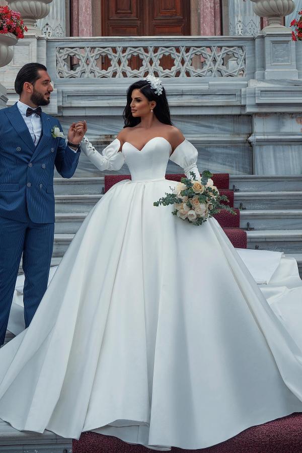 Schöne Brautkleider Prinzessin Hochzeitskleid aus Satin günstig