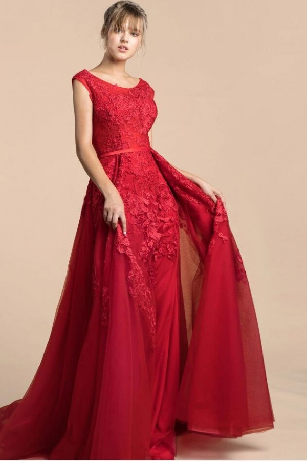 Elegante Abendkleider Lang Rot | Abiballkleider Spitze