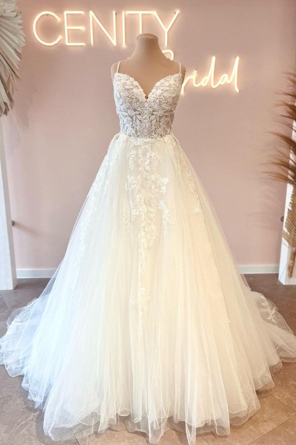 Schöne Brautkleider Spaghetti-Träger Spitzer | Hochzeitskleider online