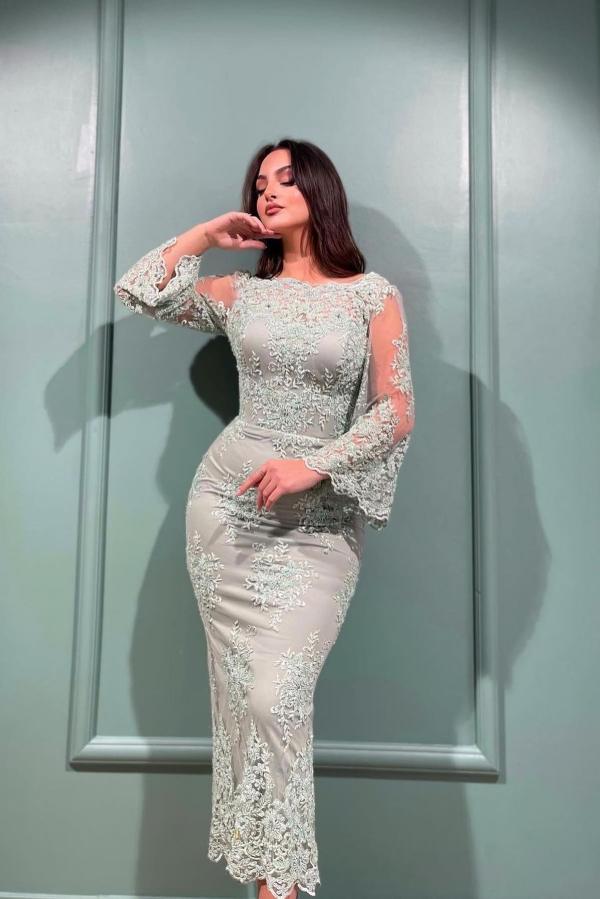 Designer Brautmutterkleider Kurz mit Ärmel | Spitze Brautmutterkleid