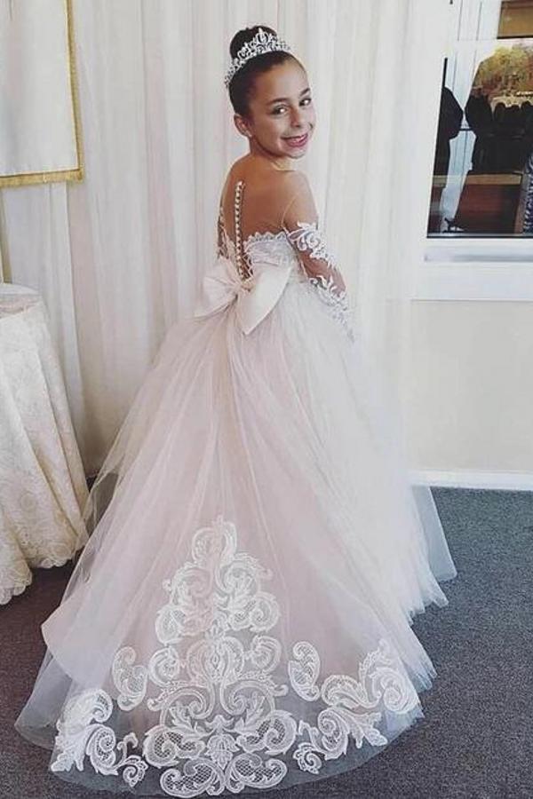 Designer Blumenmädchenkleider Mit Ärmel | Kinder Hochzeitskleider Spitze-Misshow.de