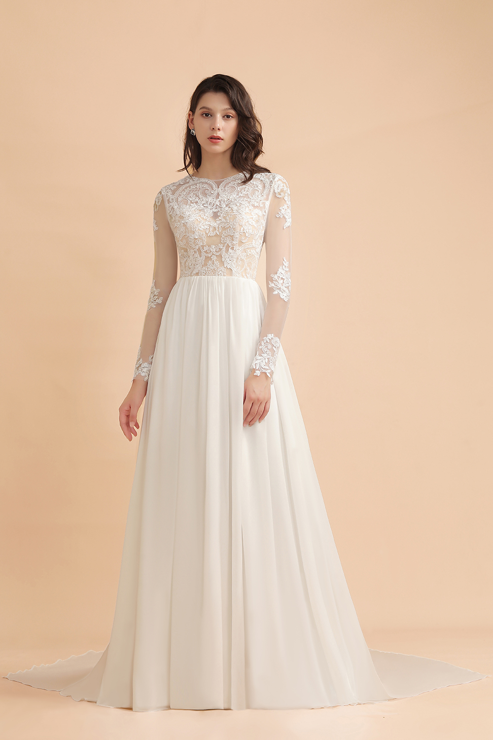 Schlichtes Brautkleid A Linie | Hochzeitskleider mit Ärmel