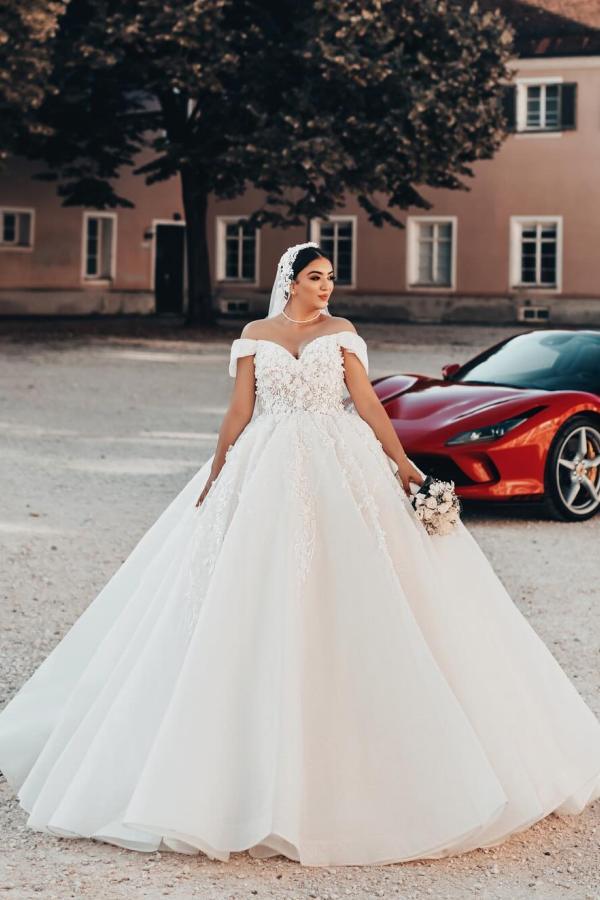 Neue Hochzeitskleider mit Spitze | Brautkleider A Linie Glitzer