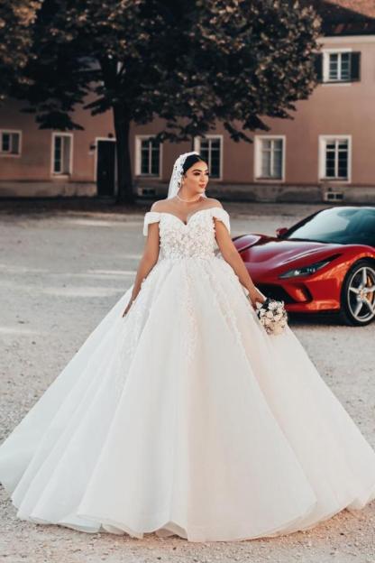 Neue Hochzeitskleider mit Spitze | Brautkleider A Linie Glitzer