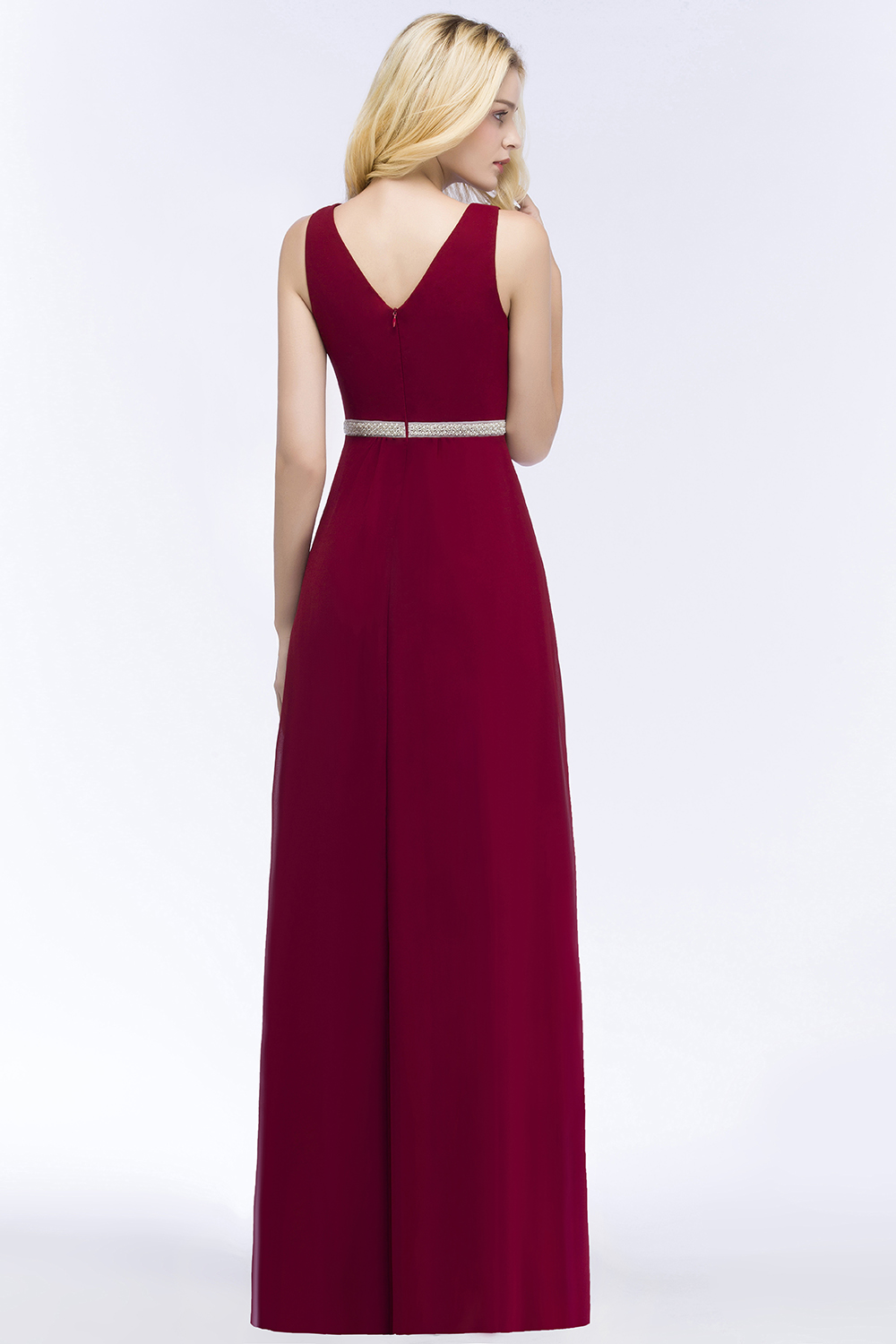 Designer Abendkleid Lang V Ausschnitt | Rote Abiballkleider Günstig-Misshow.de