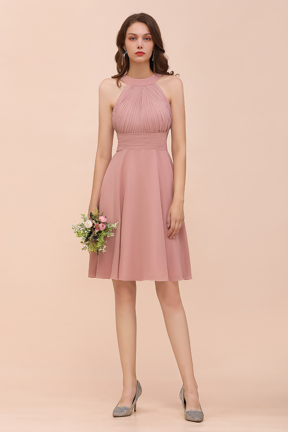 Brautjungfernkleider Altrosa Kurz | Chiffon Kleider Günstig