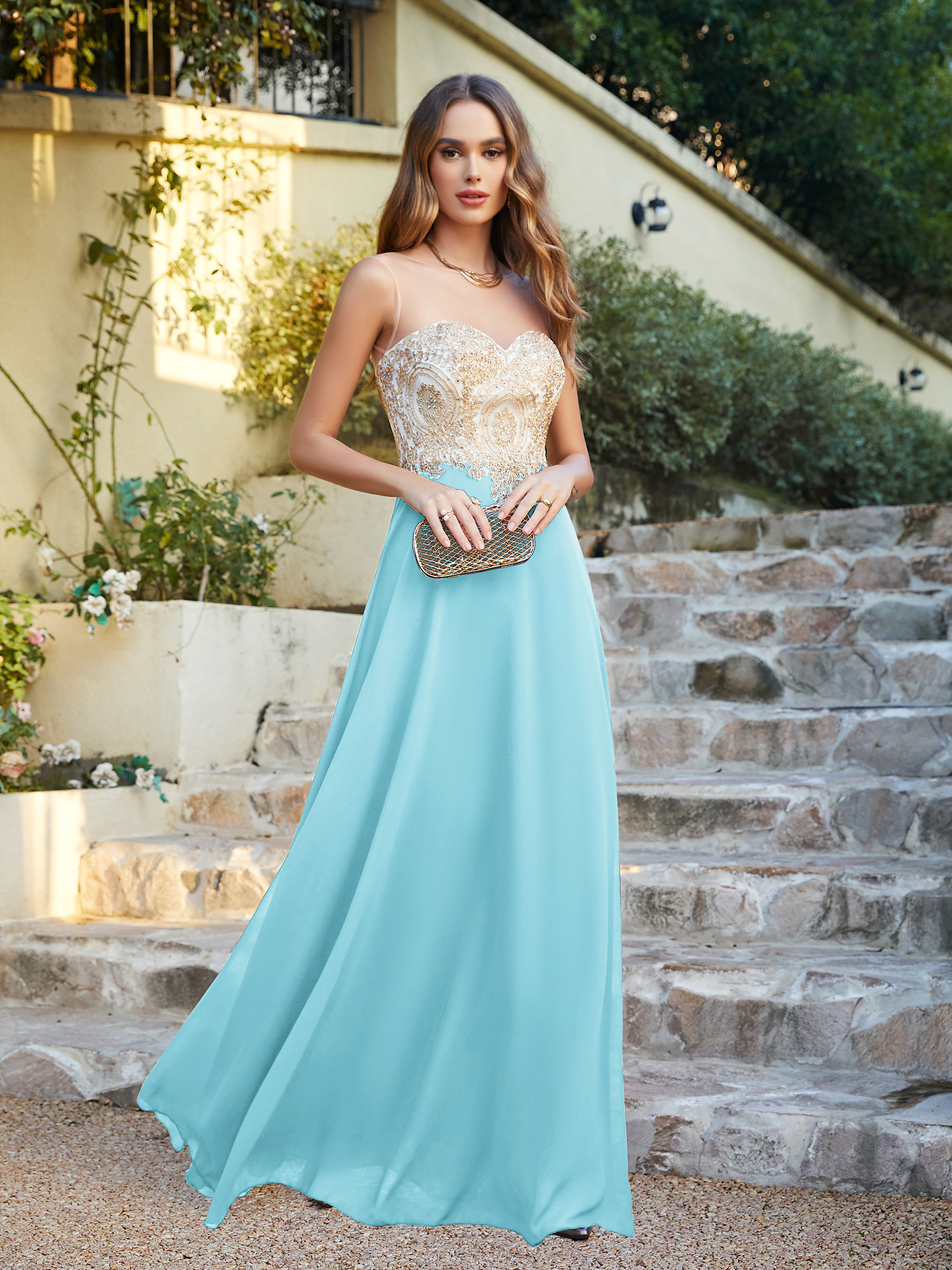 Elegante Abendkleider Lang Mint Grün | Abiballkleider Abendmoden mit Spitze-Misshow.de