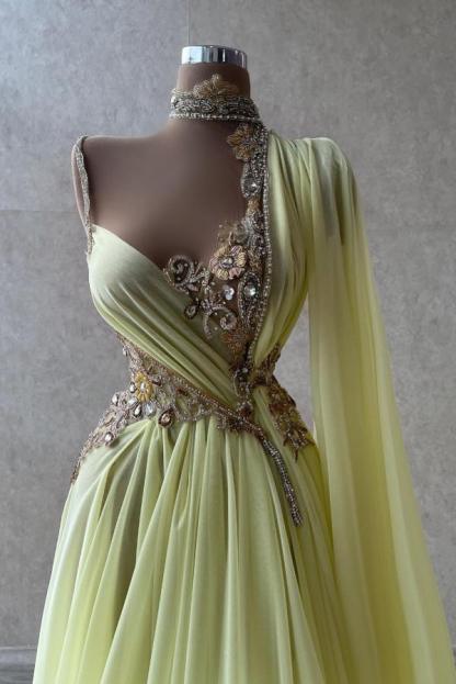 Elegante Abendkleider Lang Gelb | Abiballkleider Mit Glitzer