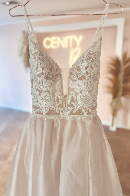 Elegante Brautkleider Spaghetti-Träger Spitzer | Hochzeitskleider mit Satin