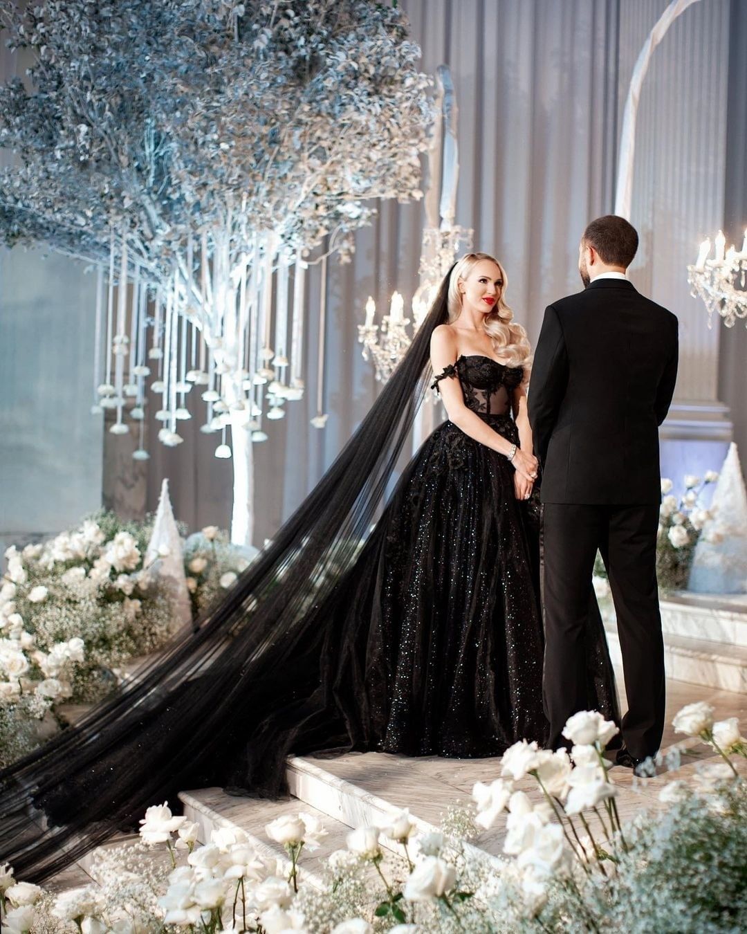 Vintage Brautkleider A Linie Glitzer | Hochzeitskleider Schwarz