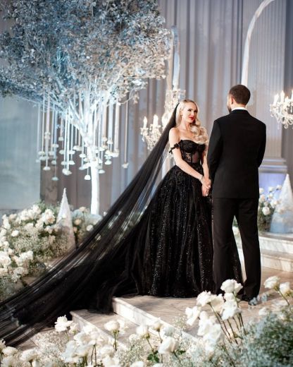 Vintage Brautkleider A Linie Glitzer | Hochzeitskleider Schwarz