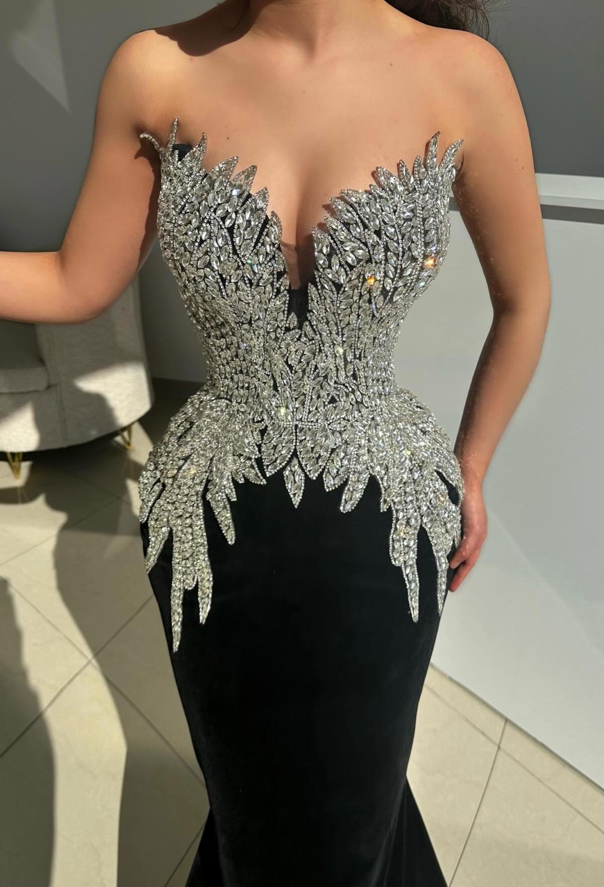 Fashion Abendkleider Lang Schwarz Ballkleider Abiballkleider Mit Glitzer-Misshow.de