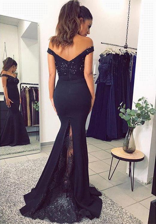 Navy Blau Spitze Abendkleid Abiballkleider | Abendkleider Lang Günstig Meerjungfrau-Misshow.de