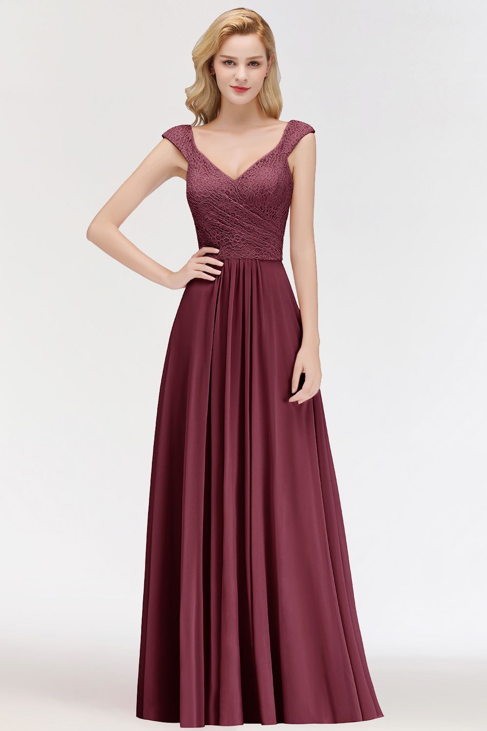 Fashion Brautjungfernkleider Rosa Spitze Chiffon Lang Altrosa Kleider Brautjungfer-Misshow.de