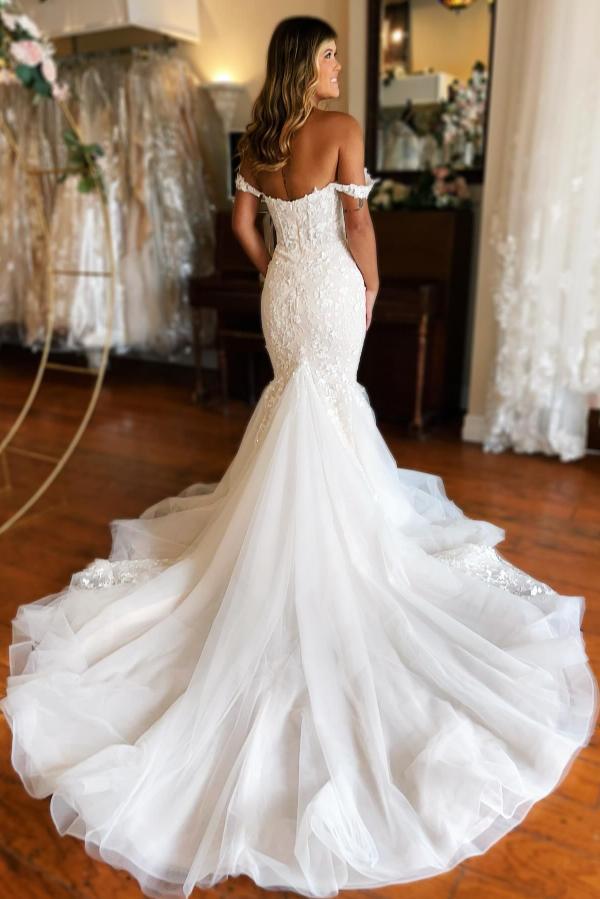 Fashion Hochzeitskleider mit Spitze | Creme Brautkleid Meerjungfrau Stil