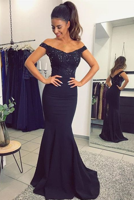 Navy Blau Spitze Abendkleid Abiballkleider | Abendkleider Lang Günstig Meerjungfrau