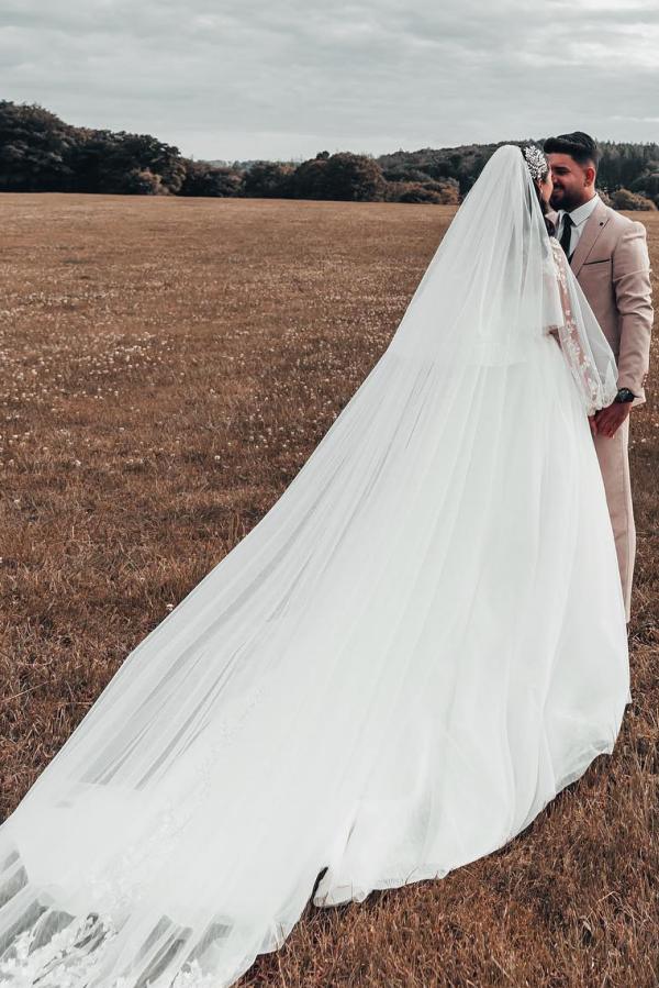 Designer Brautkleider Mit Ärmel | Glitzer Hochzeitskleider A Linie-Misshow.de