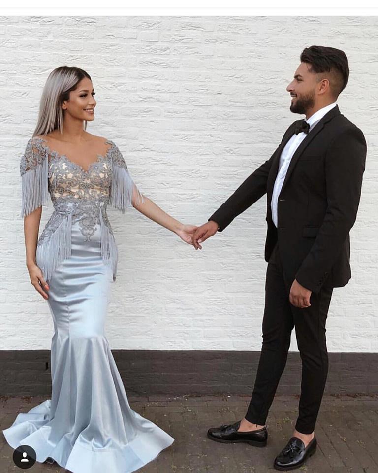 Designer Abendkleider Lang Silber | Abiballkleider Mit Spitze