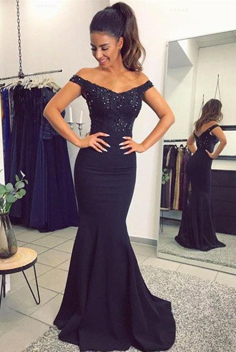 Navy Blau Spitze Abendkleid Abiballkleider | Abendkleider Lang Günstig Meerjungfrau