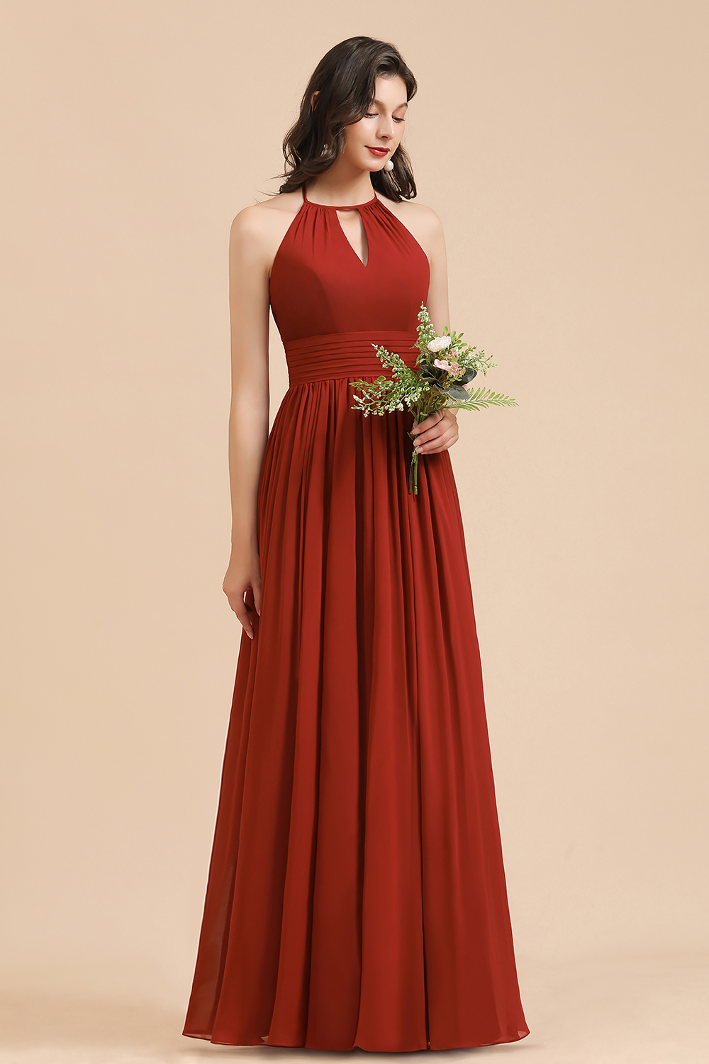 Rote Brautjungfernkleider Günstig | Chiffon Kleider Lang