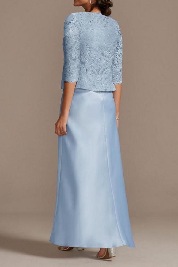 Schöne Brautmutterkleider Lang Blau | Brautmutterkleid mit Jacke