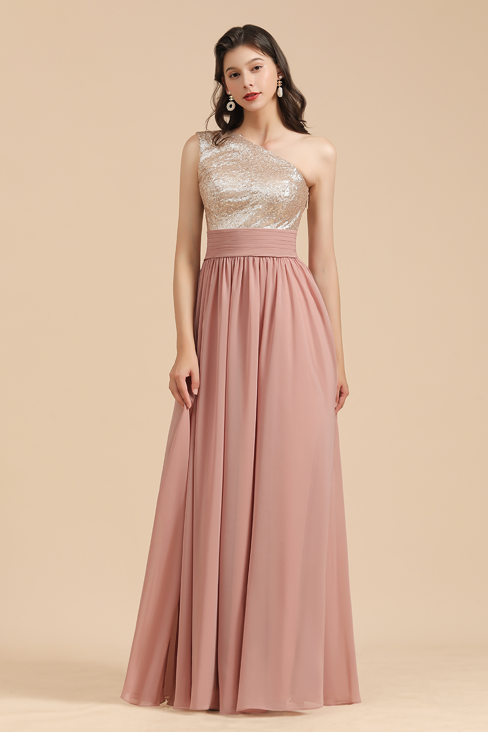 Brautjungfernkleider Lang Altrosa | Abendkleid mit Glitzer-Misshow.de