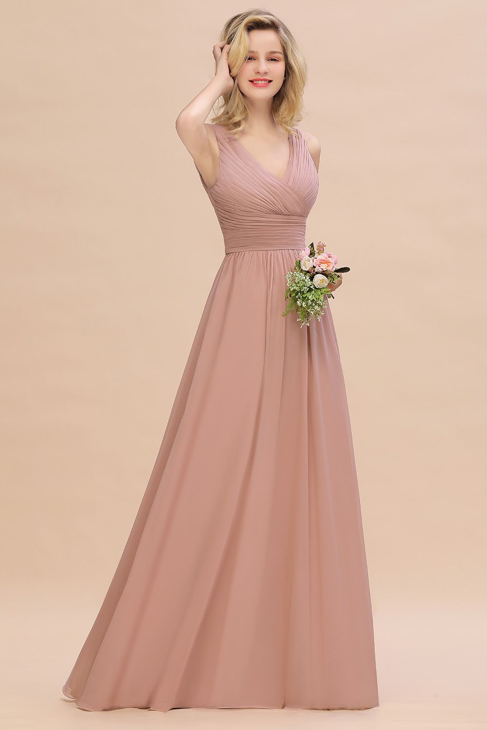Günstige Brautjungfernkleider Altrosa | Chiffon Kleider Abendmoden Online