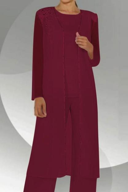 Hosenanzüge Chiffon Mutterkleid mit Jacket | 3 Teilen Brautmutterkleider