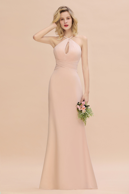 Brautjungfernkleider Lang Günstig | Chiffon Abendkleid Rosa